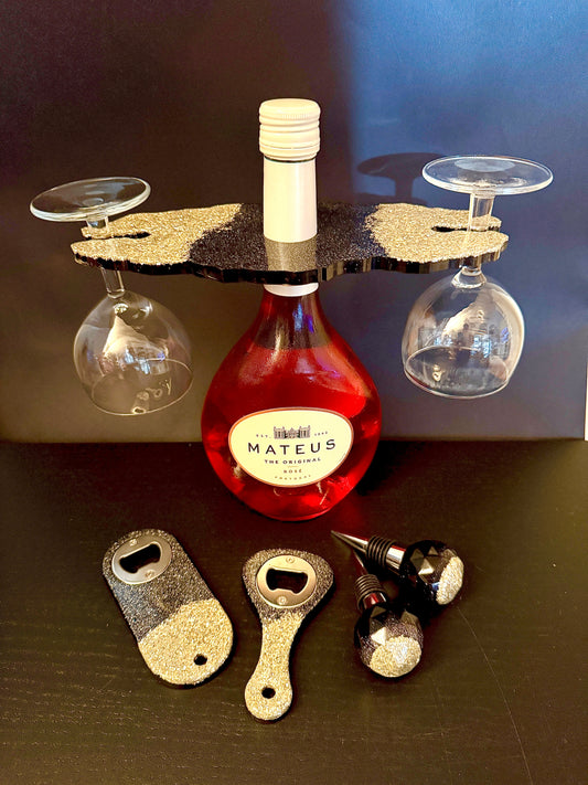 Christmas Wine Set - 1 wine holder + 1 wine stopper + 1 bottle opener