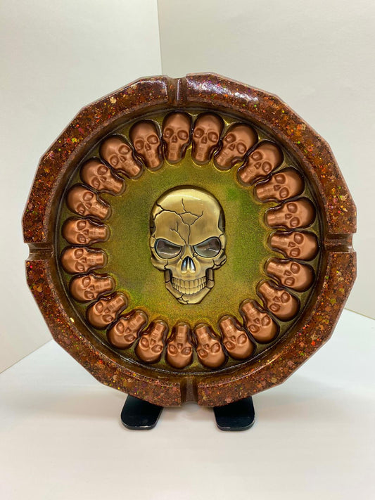 1/1 Chameleon Sparkling Bronze Multi Skull Ashtray